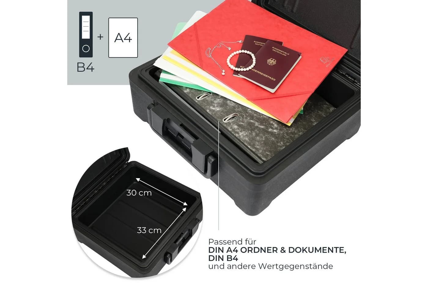 HMF Geldkassette Schwarz Feuerfest Wasserdicht - Bild 3