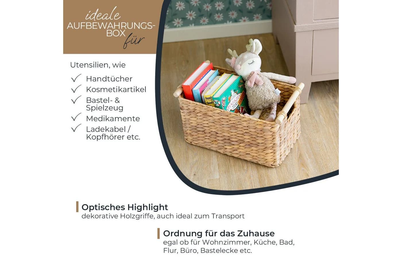 HMF Aufbewahrungskorb mit Holzgriffen Wasserhyazinthe - Bild 3