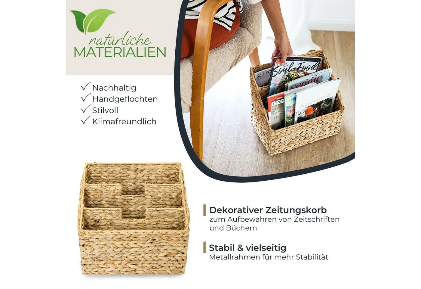 HMF Zeitungsständer Wasserhyazinthe 3 Fächer Braun