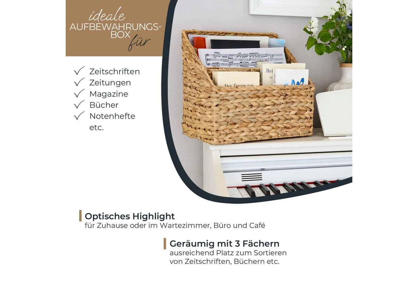 HMF Zeitungsständer Wasserhyazinthe 3 Fächer Braun - Bild 3