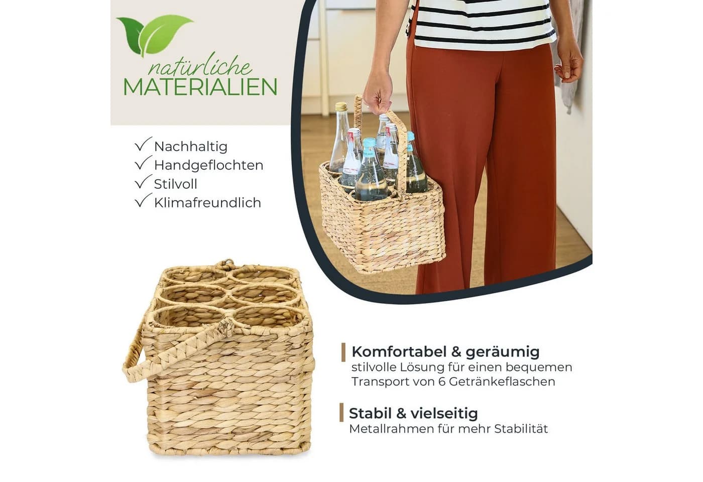 HMF Flaschenträger 6 Flaschen Wasserhyazinthe Metallrahmen