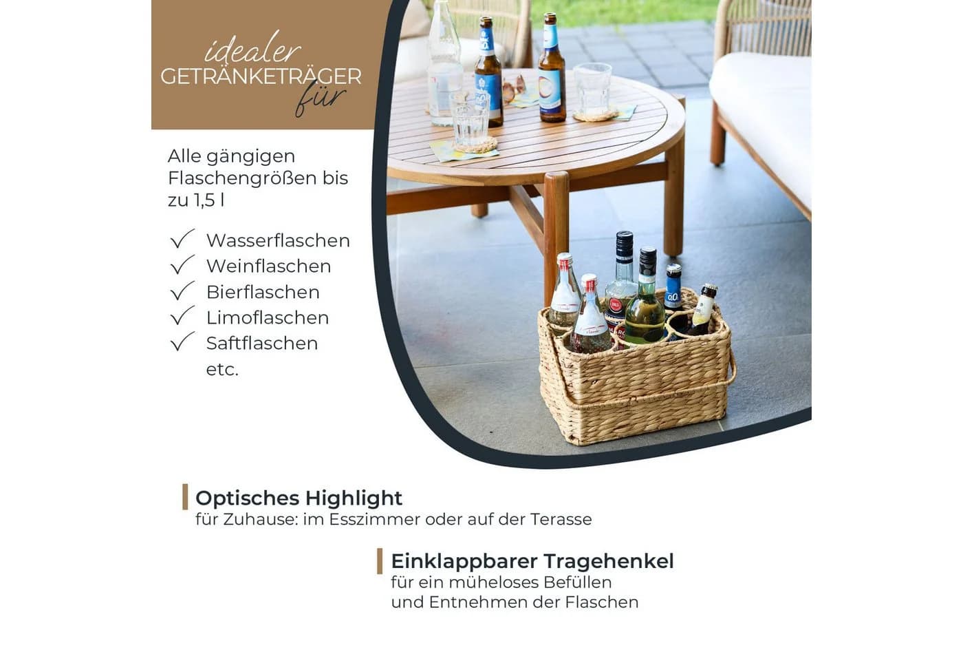 HMF Flaschenträger 6 Flaschen Wasserhyazinthe Metallrahmen - Bild 3