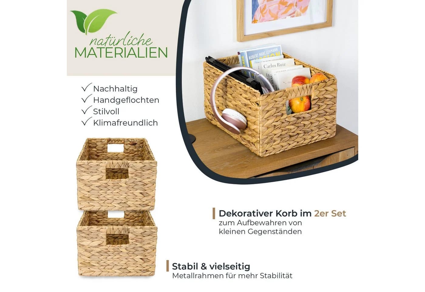 Aufbewahrungskorb aus Wasserhyazinthe und Seegras, handgefertigt