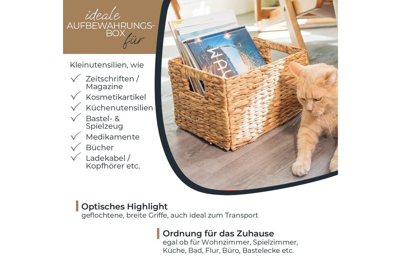 HMF Aufbewahrungskorb Wasserhyazinthe 4er Set mit Griffen Natur - Bild 3