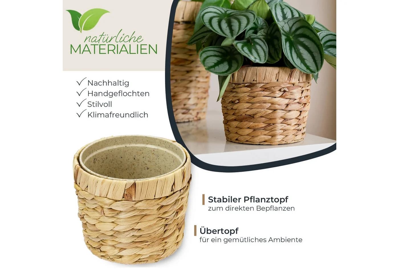 HMF Wasserhyazinthentopf Set 2 St. Nachhaltig Geflochten