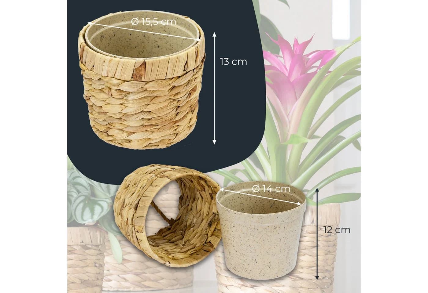 HMF Wasserhyazinthentopf Set 2 St. Nachhaltig Geflochten - Bild 4