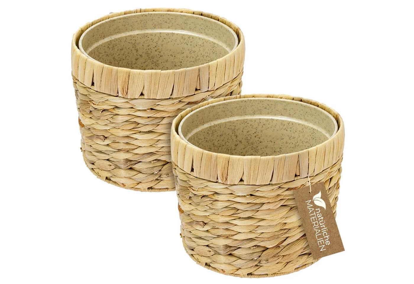 HMF Wasserhyazinthentopf Set 2-tlg. Nachhaltig Geflochten Beige - Bild 2