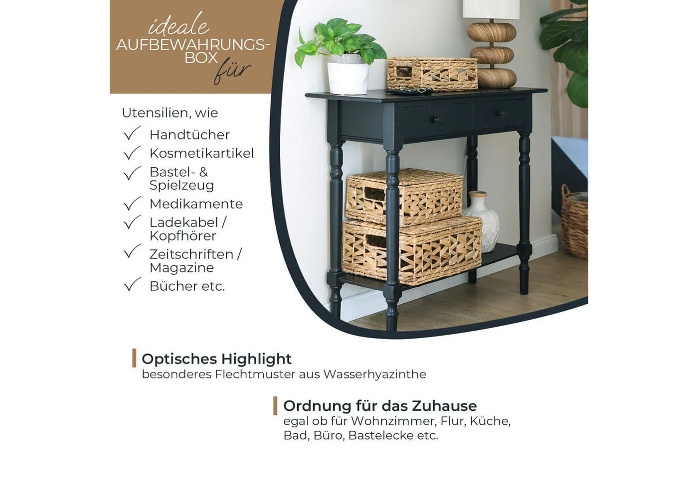 HMF Aufbewahrungskorb 3er-Set Wasserhyazinthe mit Deckel - Bild 3