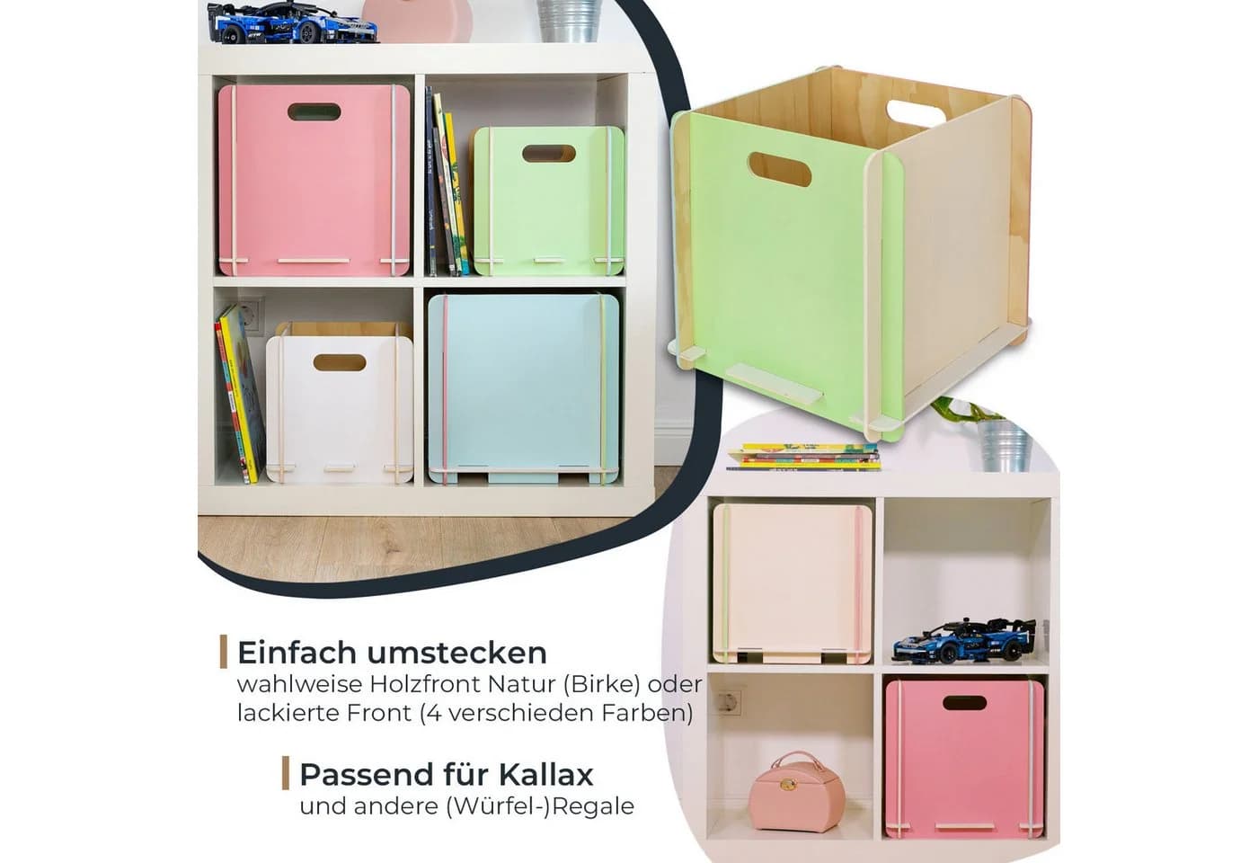 HMF Aufbewahrungsbox 2er Set Holz Zusammensteckbar Bunt