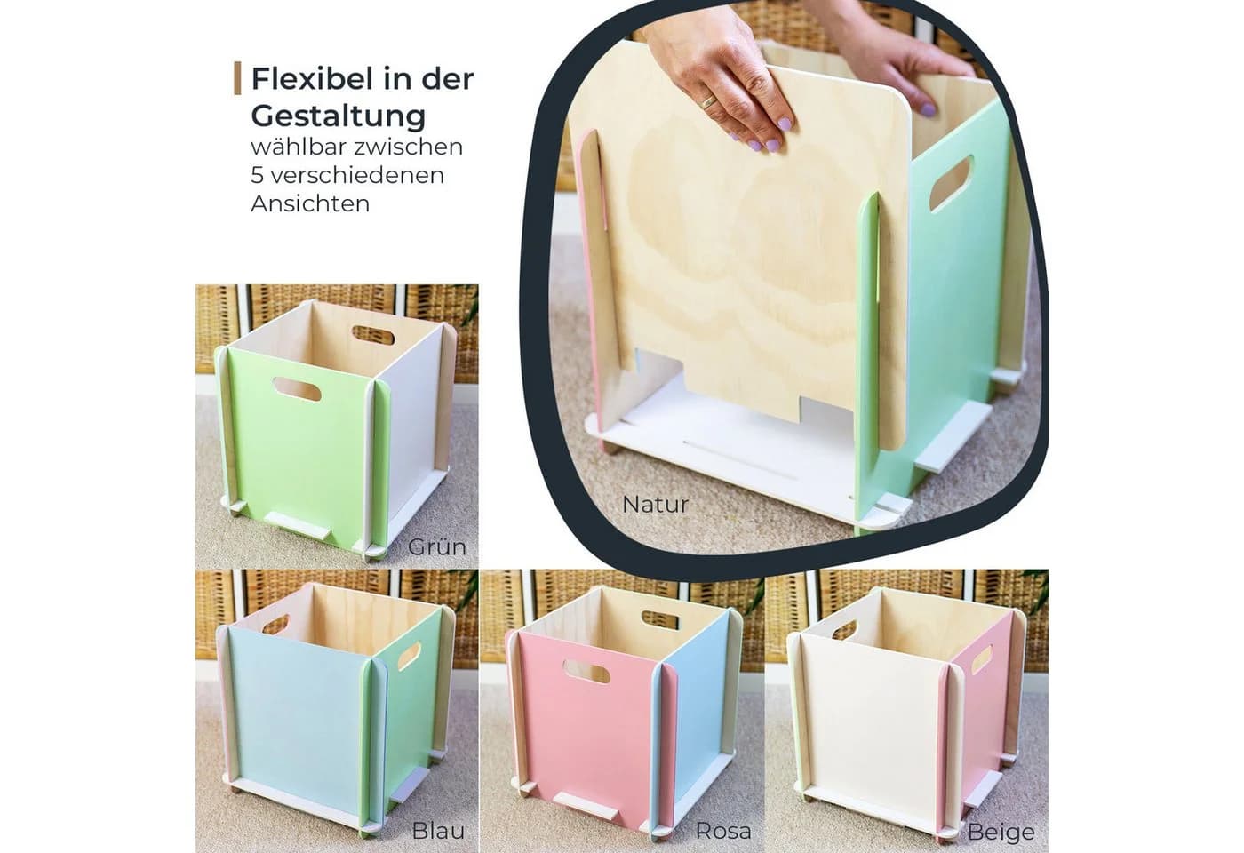 HMF Aufbewahrungsbox 2er Set Holz Zusammensteckbar Bunt - Bild 3