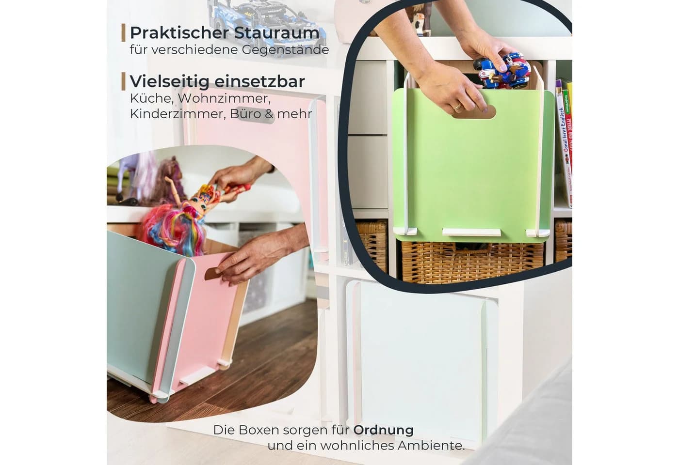 HMF Aufbewahrungsbox 2er Set Holz Zusammensteckbar Bunt - Bild 5