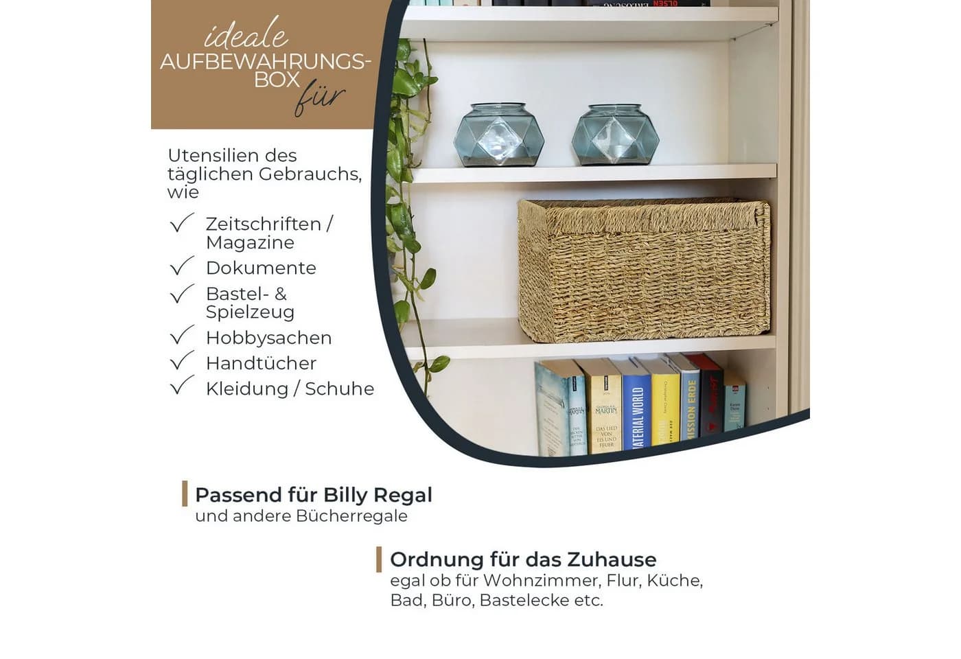 HMF Regalkorb 4er Set Seegras für Billy Regal - Bild 3