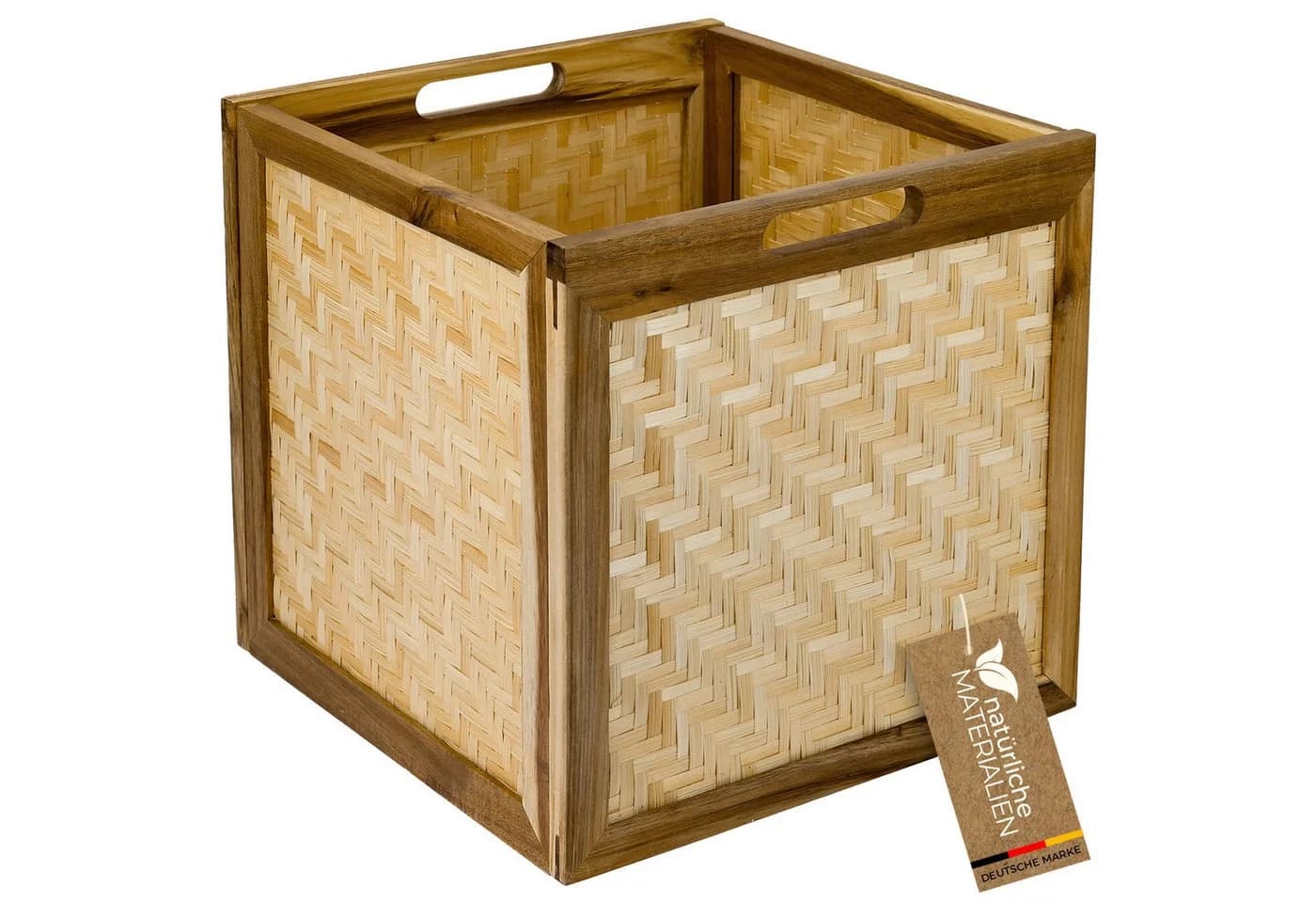 HMF Regalkorb Aufbewahrungskorb mit Wiener Geflecht Rattan Akazienholz Natur - Bild 2