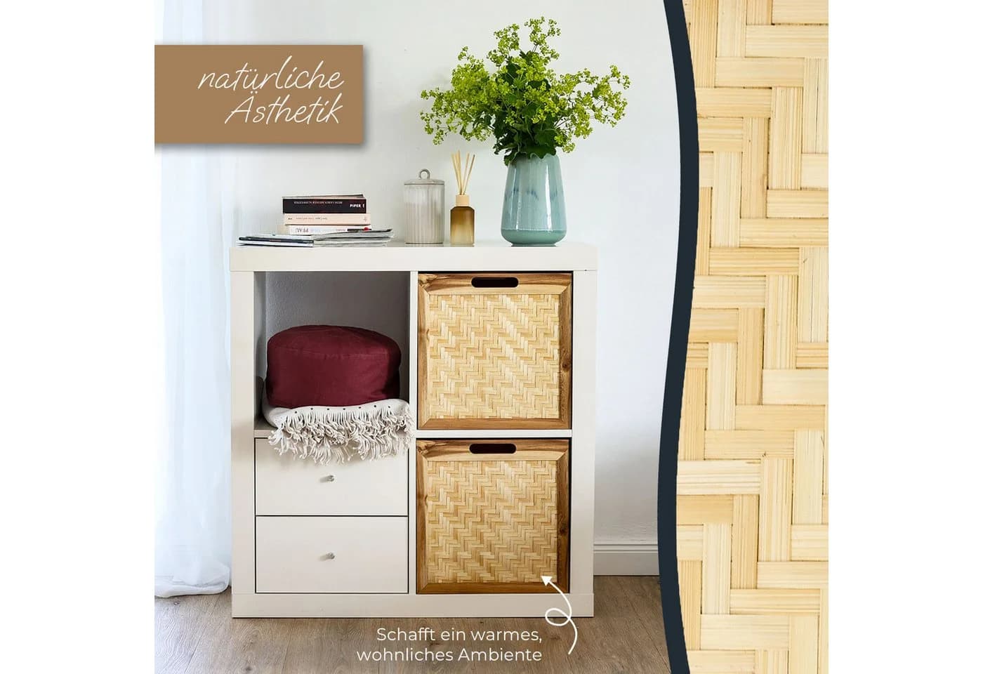 HMF Regalkorb Aufbewahrungskorb mit Wiener Geflecht Rattan Akazienholz Natur - Bild 4