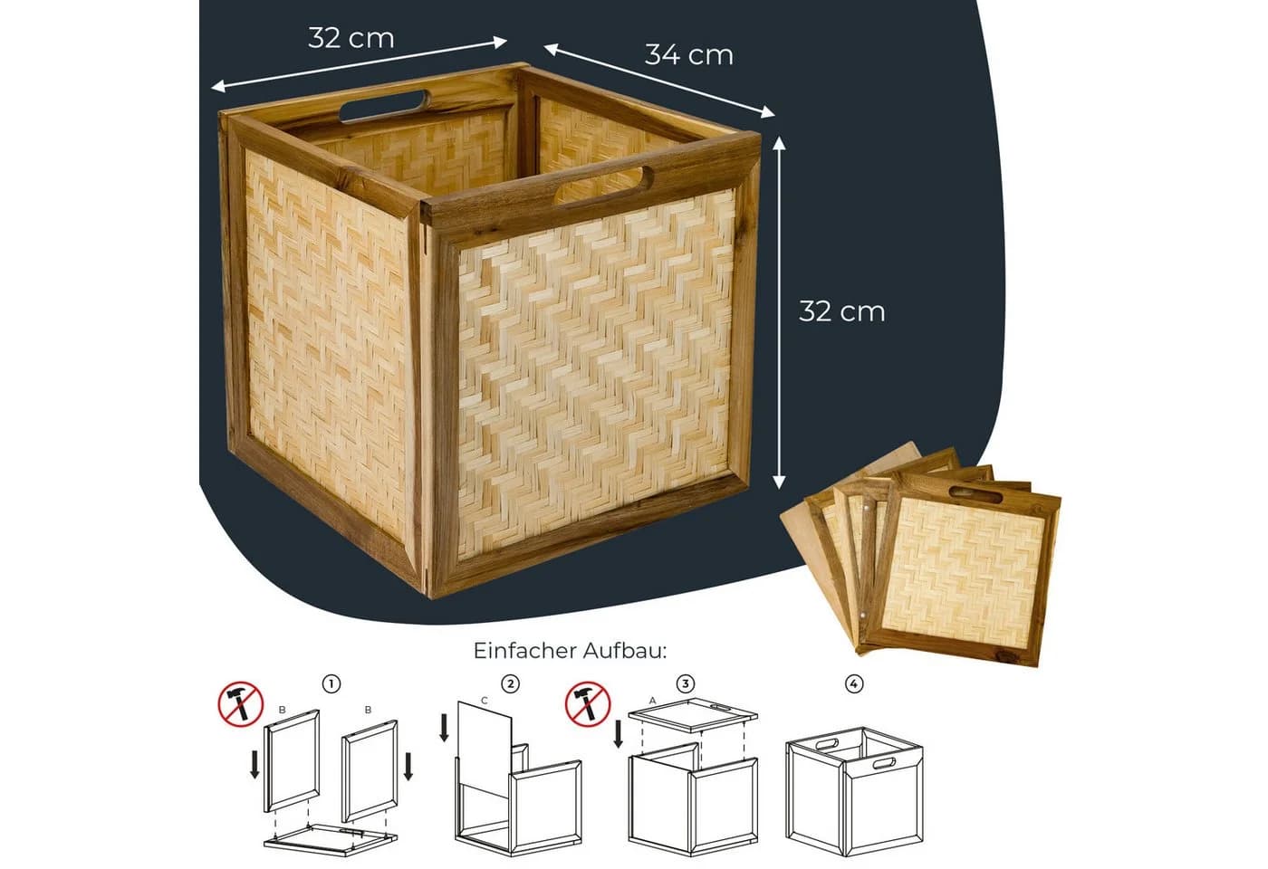 HMF Regalkorb Aufbewahrungskorb mit Wiener Geflecht Rattan Akazienholz Natur - Bild 5