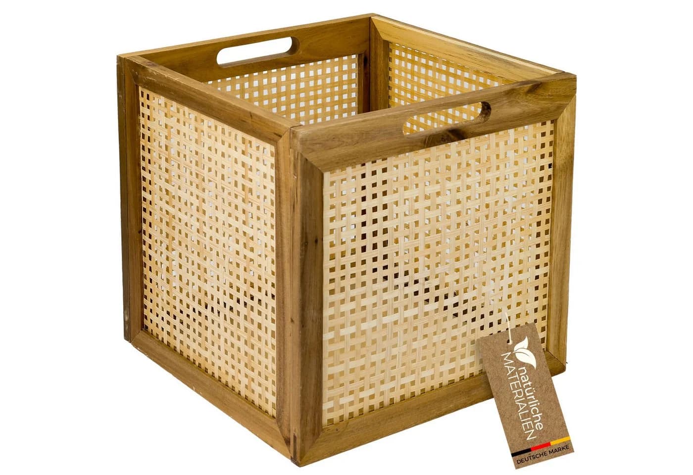 HMF Regalkorb Aufbewahrungskorb Wiener Geflecht Rattan Akazienholz Natur - Bild 2