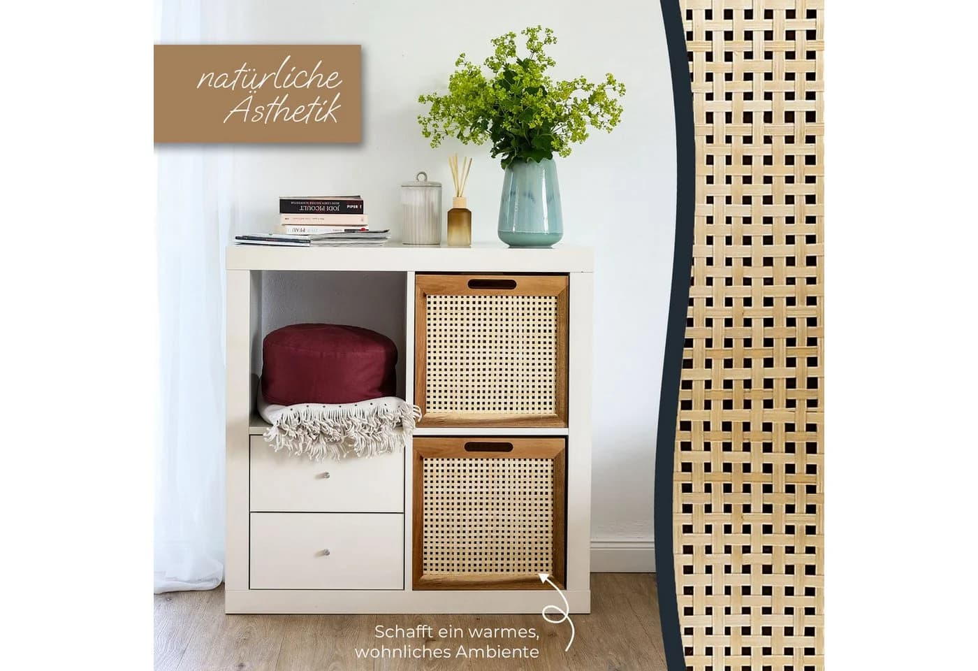 HMF Regalkorb Aufbewahrungskorb Wiener Geflecht Rattan Akazienholz Natur - Bild 4