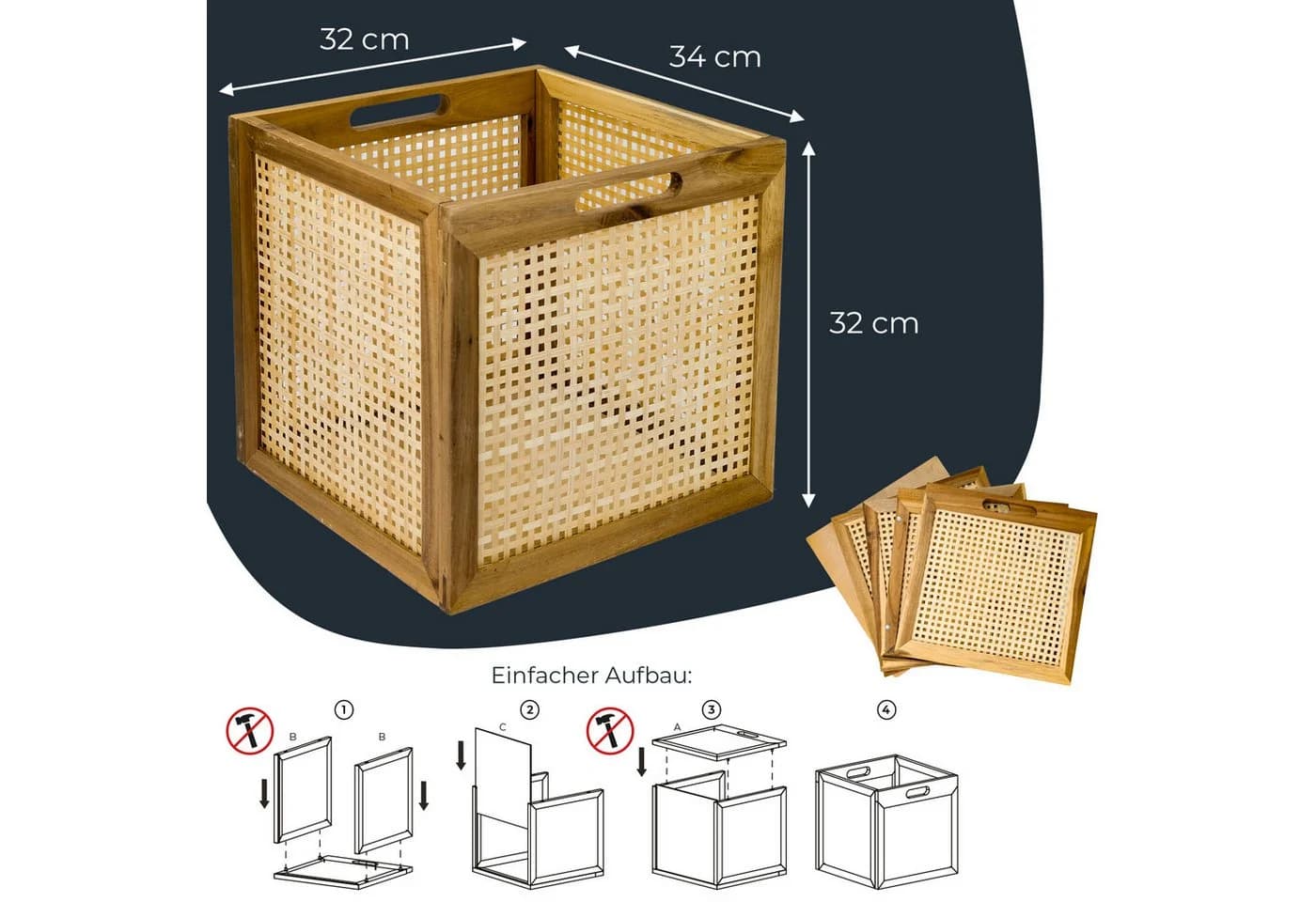 HMF Regalkorb Aufbewahrungskorb Wiener Geflecht Rattan Akazienholz Natur - Bild 5