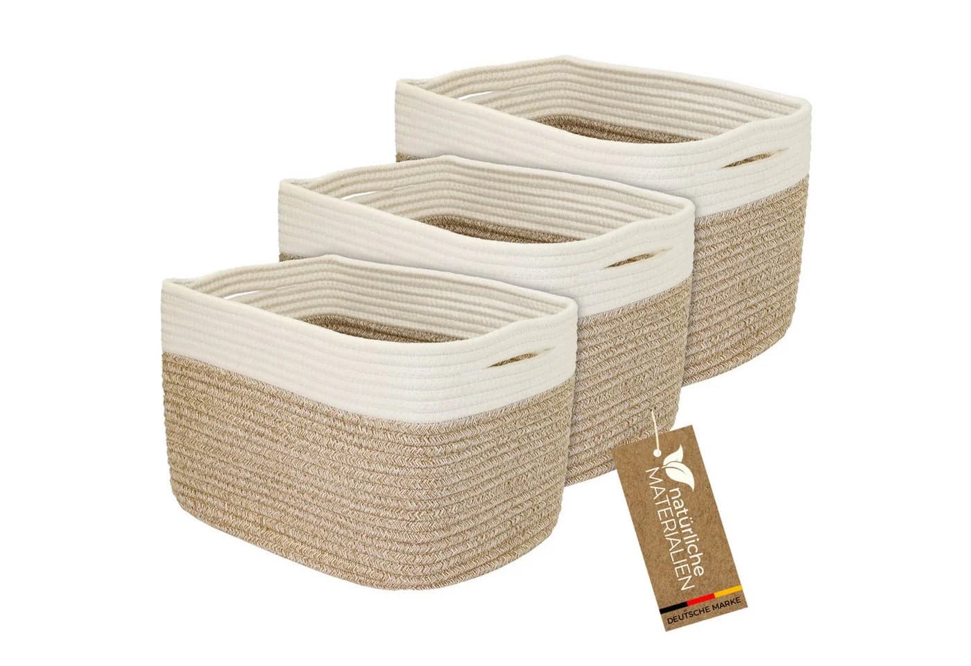 HMF Aufbewahrungskorb 3er Set mit versteckten Griffen Weiß-Braun - Bild 3
