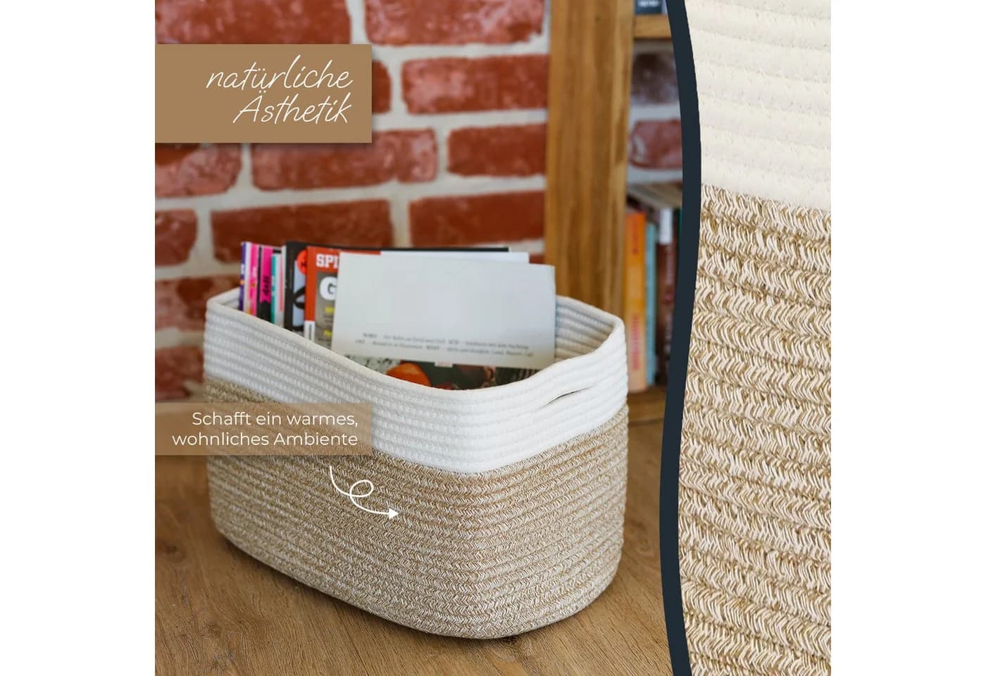 HMF Aufbewahrungskorb 3er Set mit versteckten Griffen Weiß-Braun - Bild 5