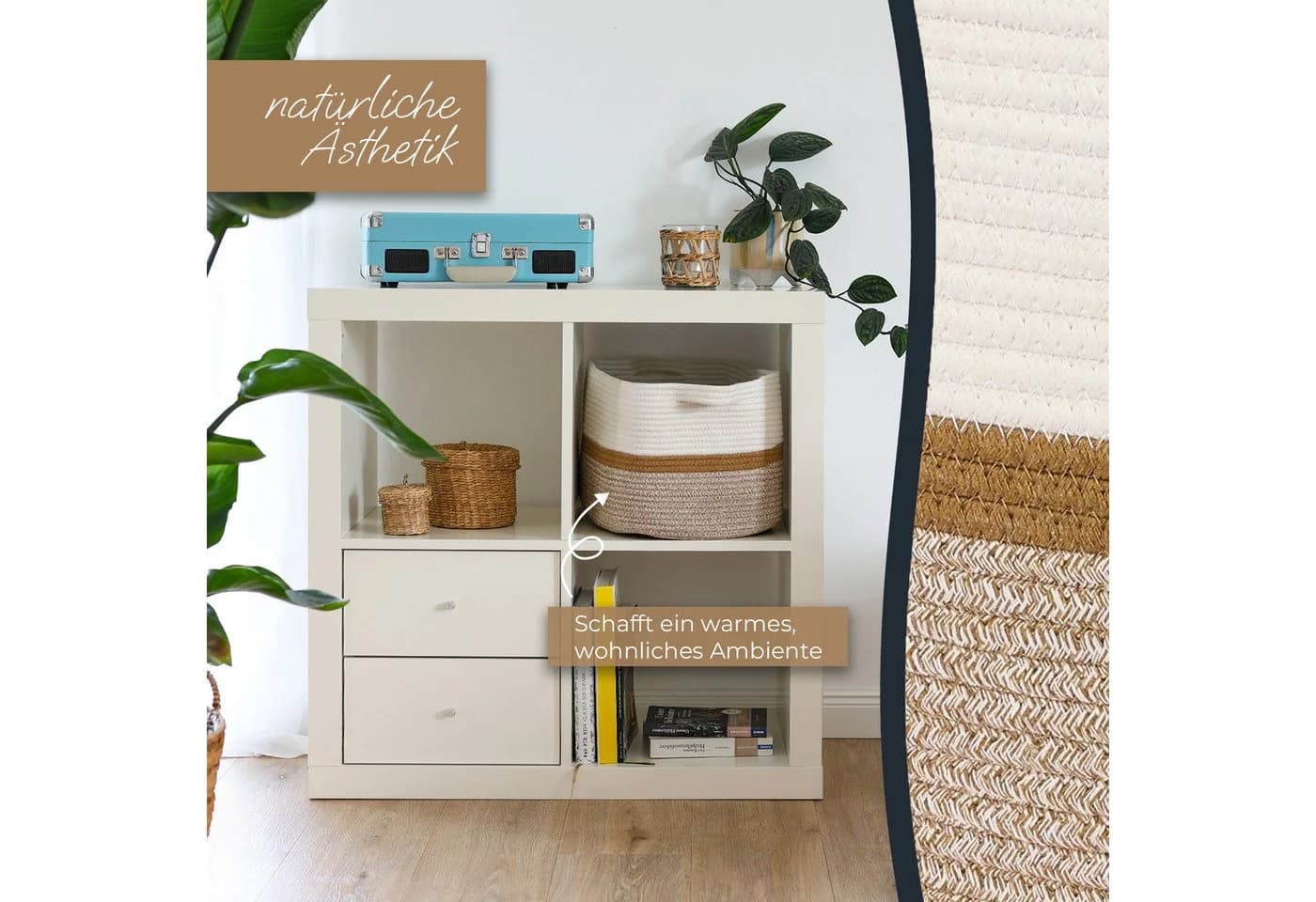 HMF Aufbewahrungskorb mit verlängerten Griffen Weiß-Braun Baumwolle - Bild 4