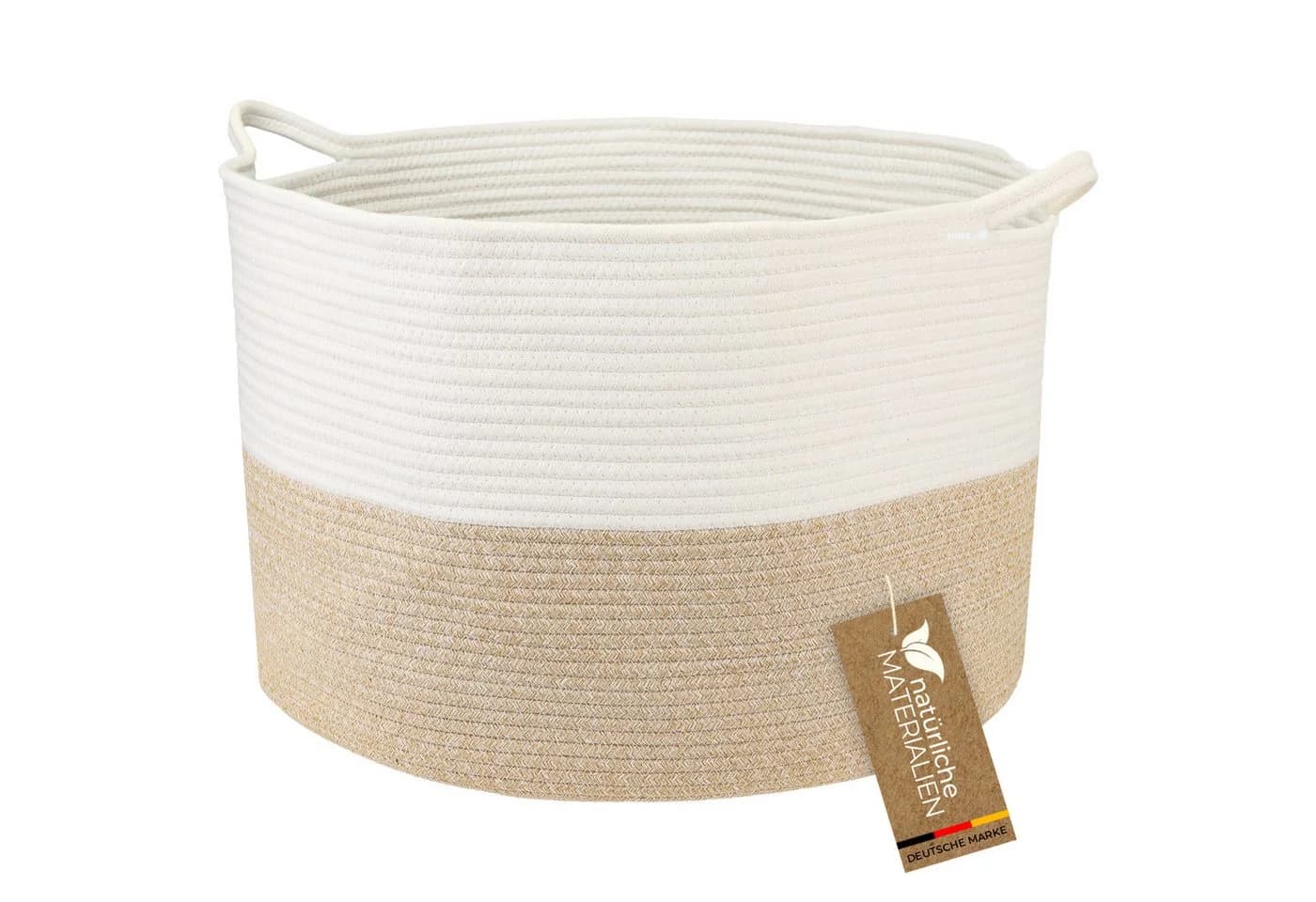 HMF Aufbewahrungskorb XXL Wäschekorb Baumwolle Weiß-Braun - Bild 2