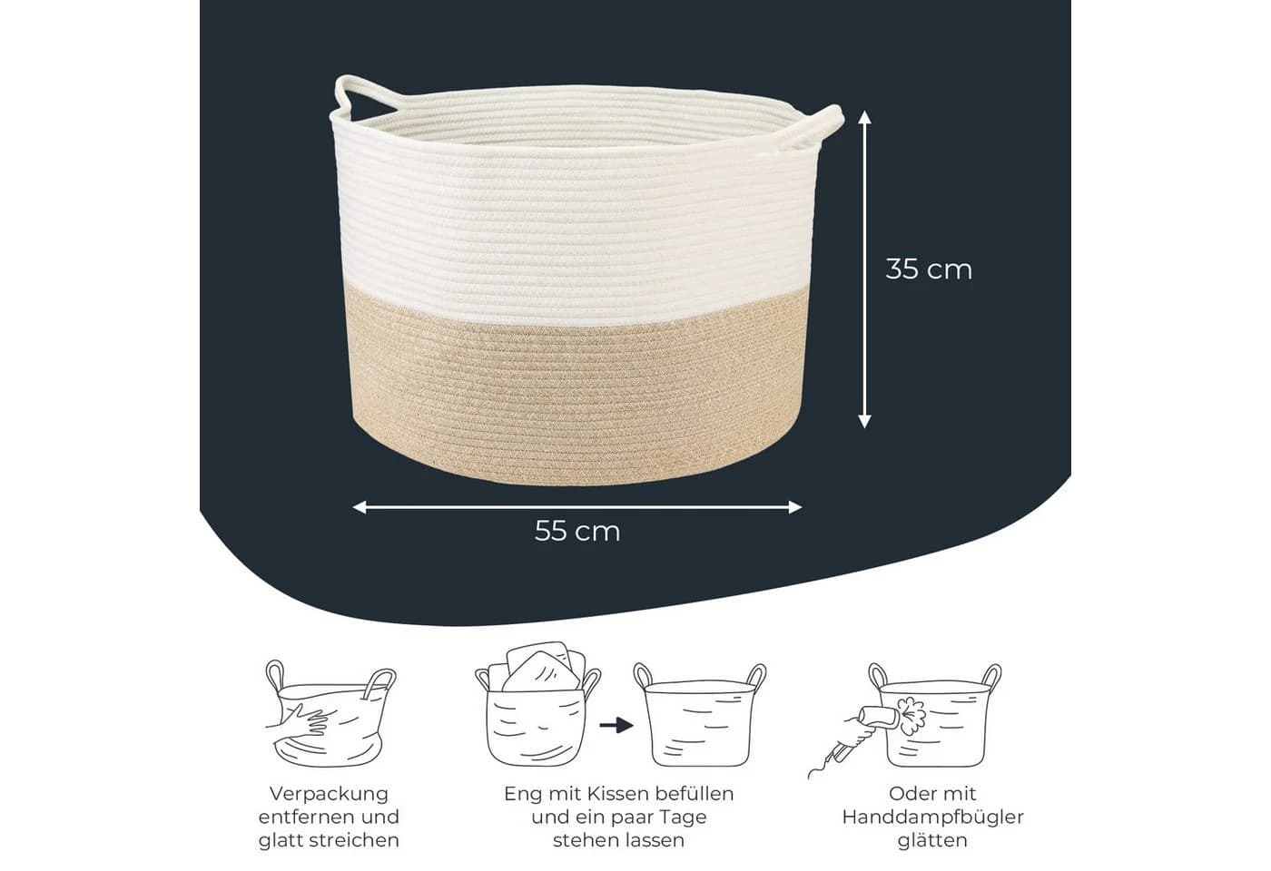 HMF Aufbewahrungskorb XXL Wäschekorb Baumwolle Weiß-Braun - Bild 5