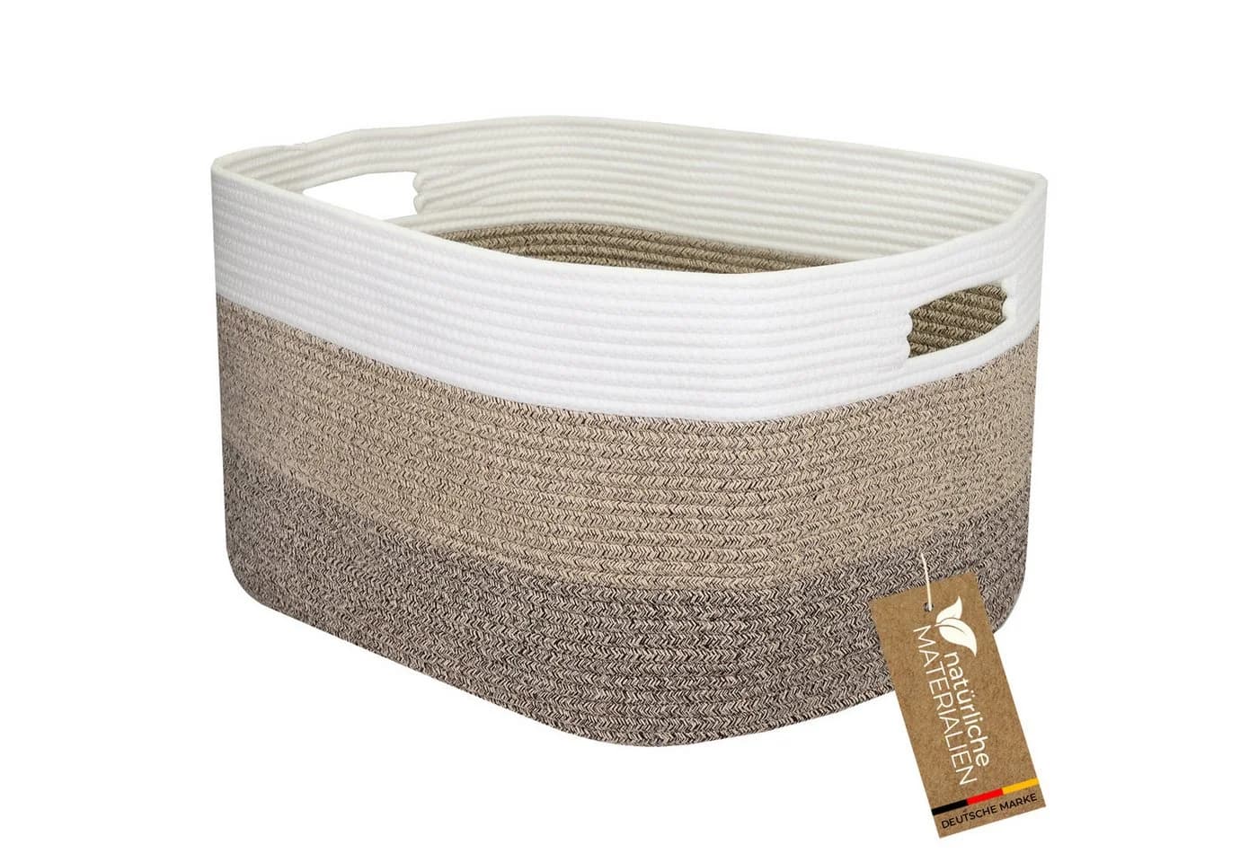 HMF Aufbewahrungskorb XXL Wäschekorb Baumwolle 71 Liter Weiß-Braun - Bild 2