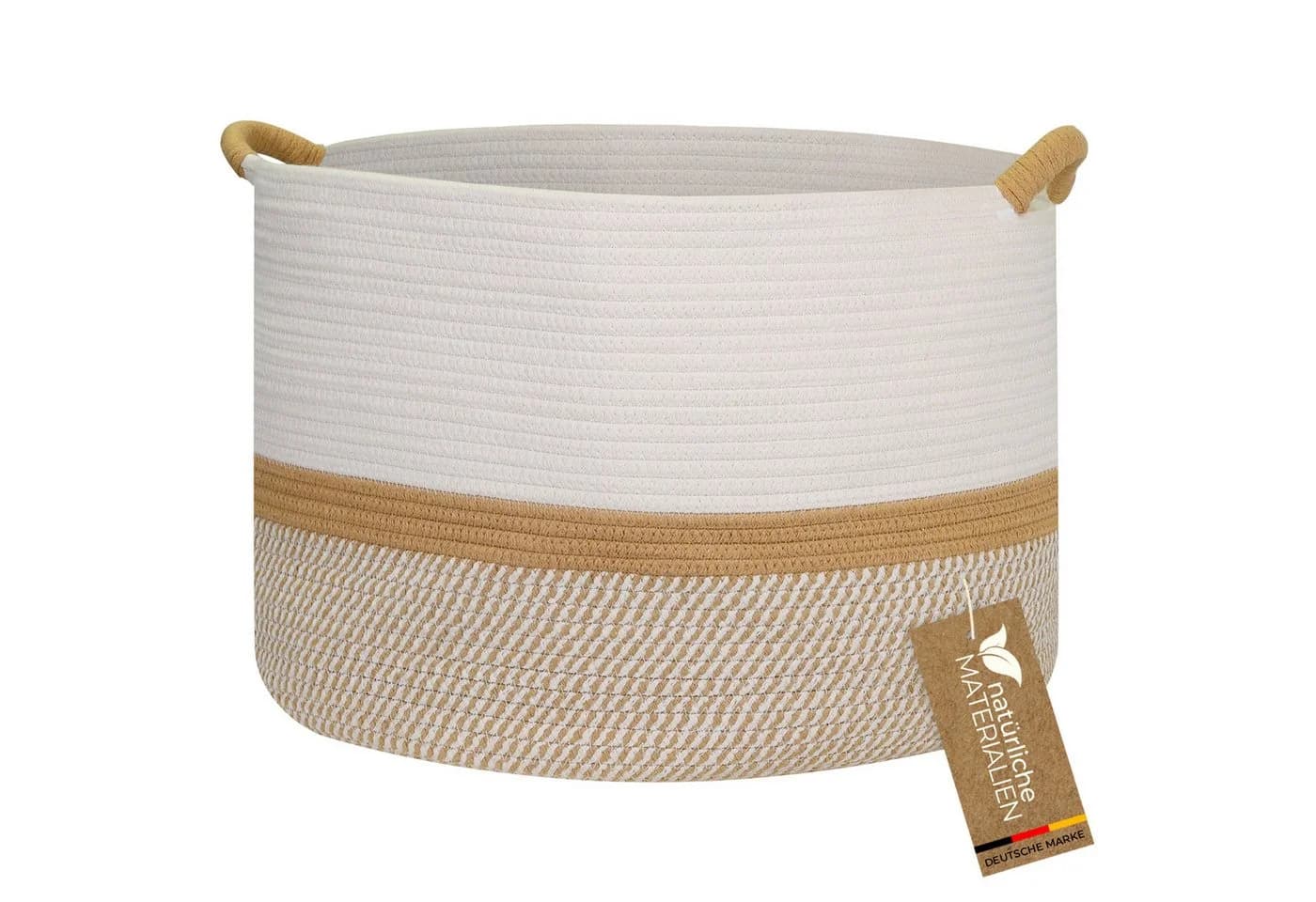 HMF Aufbewahrungskorb Baumwolle Verstärkte Griffe Weiß-Braun - Bild 2