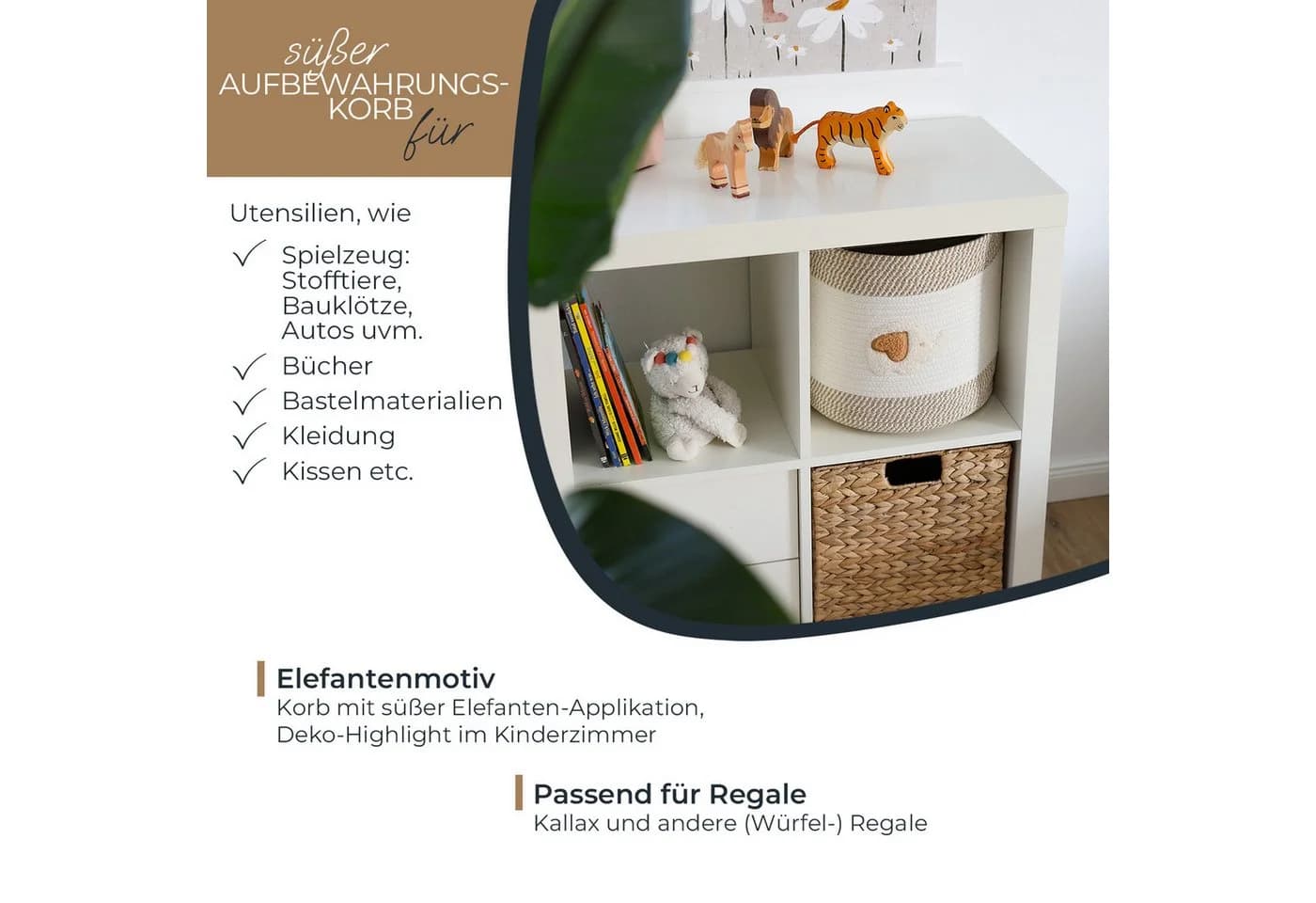 HMF Aufbewahrungskorb mit Griffen Elefantenmotiv Baumwolle - Bild 3