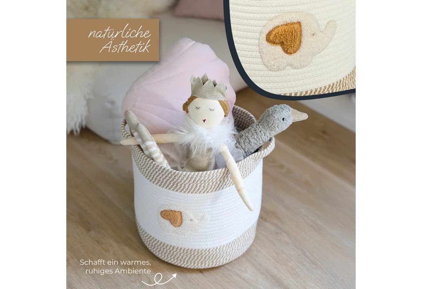 HMF Aufbewahrungskorb mit Griffen Elefantenmotiv Baumwolle - Bild 4