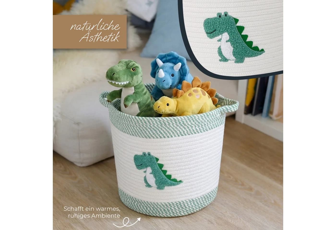 HMF Aufbewahrungskorb Grün Dinosaurier mit Griffen - Bild 4