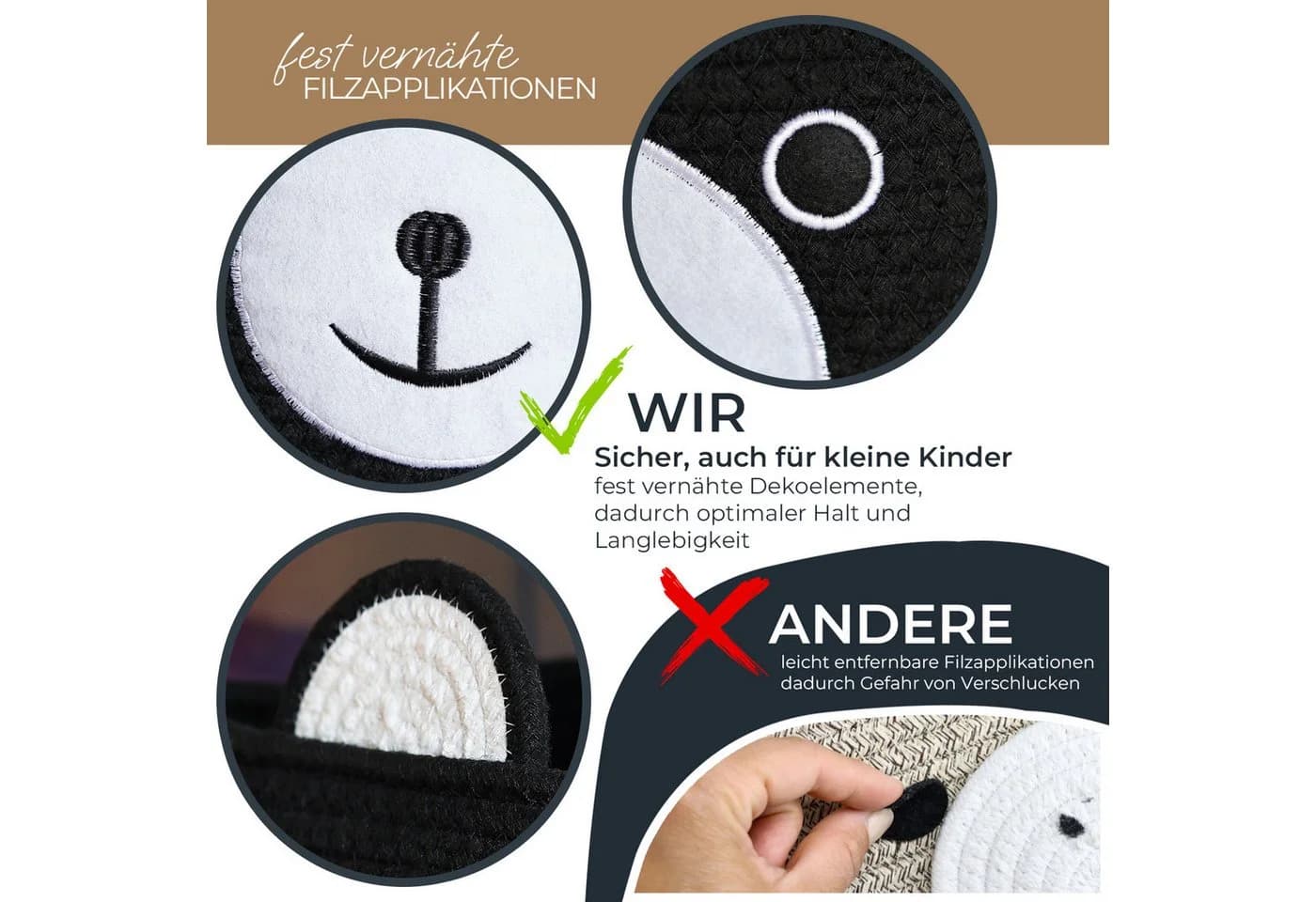 HMF Aufbewahrungskorb Bär Schwarz mit versteckten Griffen - Bild 4