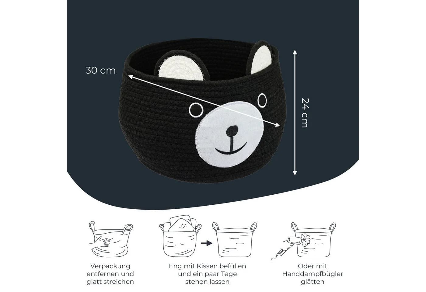 HMF Aufbewahrungskorb Bär Schwarz mit versteckten Griffen - Bild 5