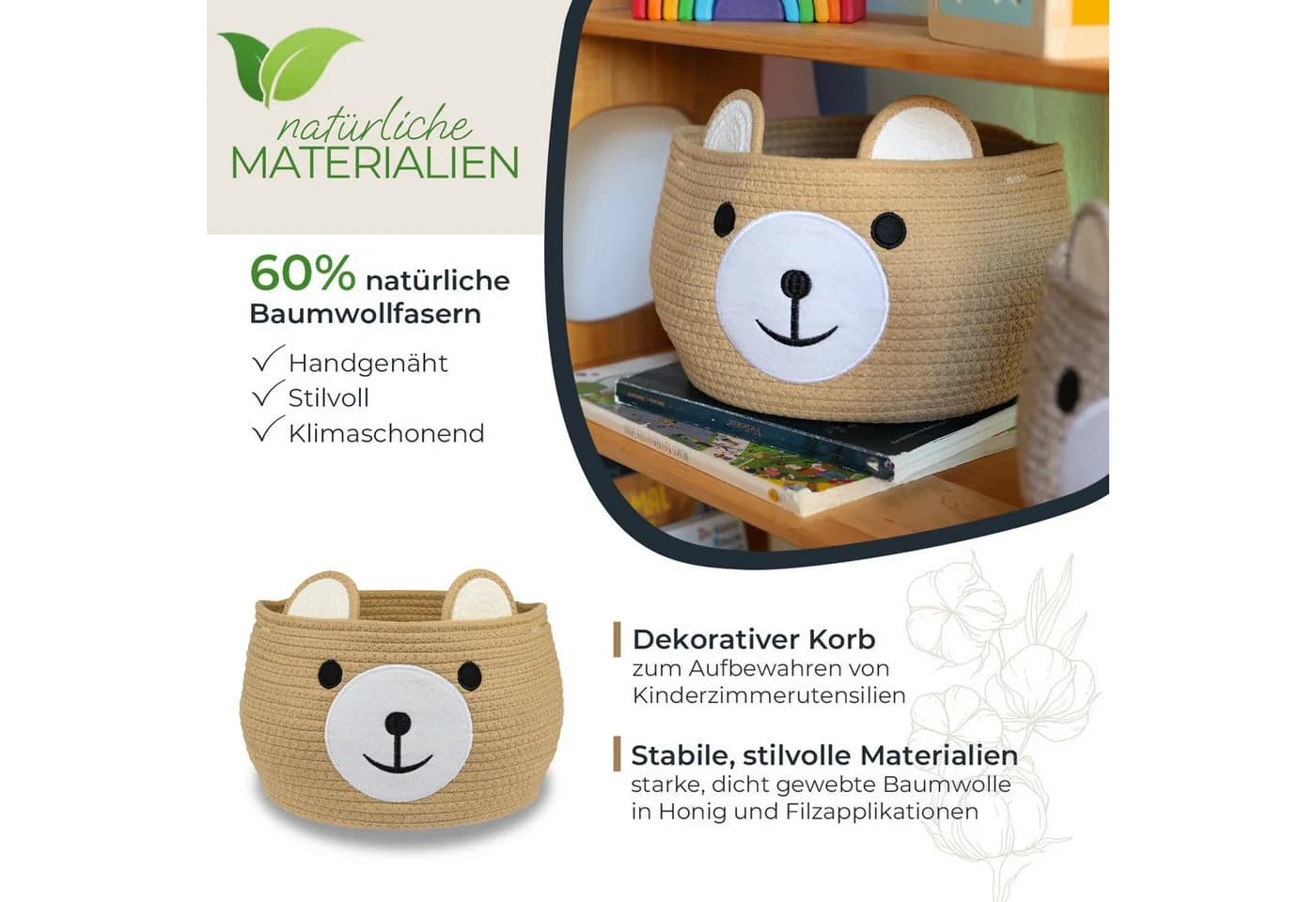 HMF Aufbewahrungskorb Bär Beige mit versteckten Griffen