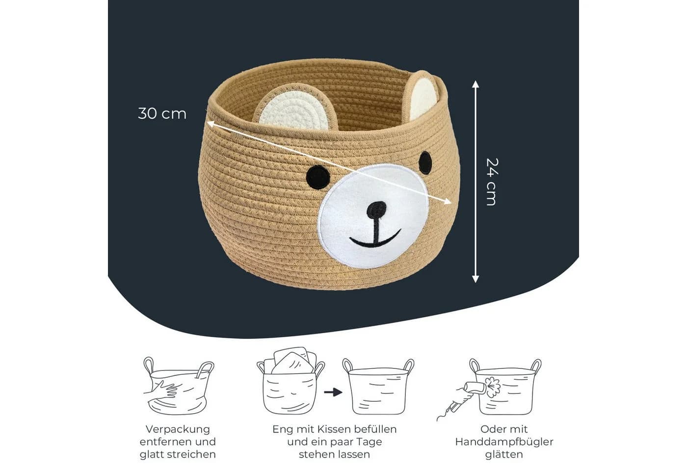 HMF Aufbewahrungskorb Bär Beige mit versteckten Griffen - Bild 5