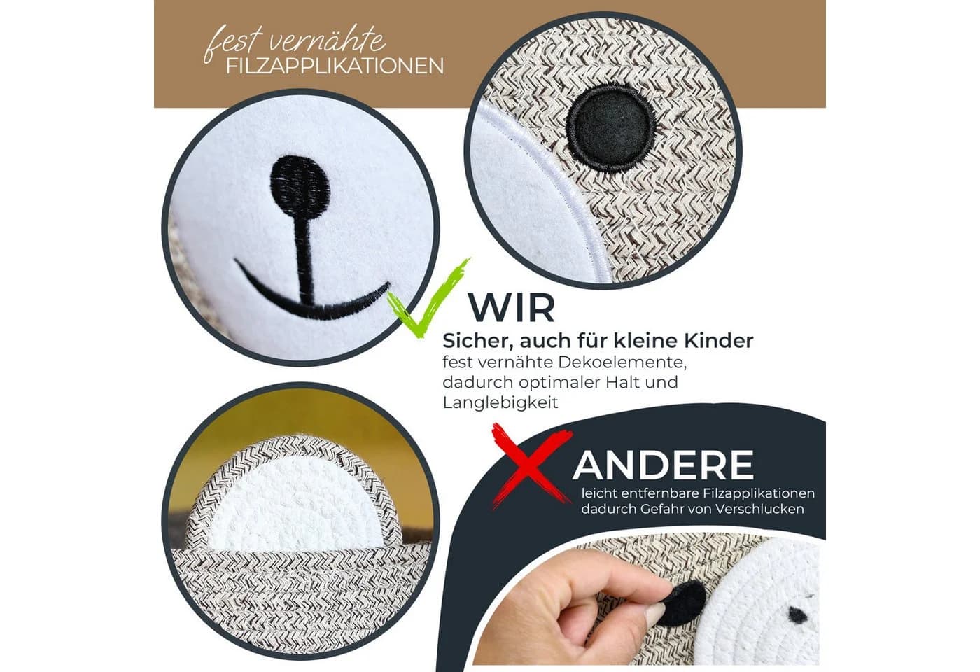 HMF Aufbewahrungskorb mit versteckten Griffen Bär Hellbraun - Bild 4