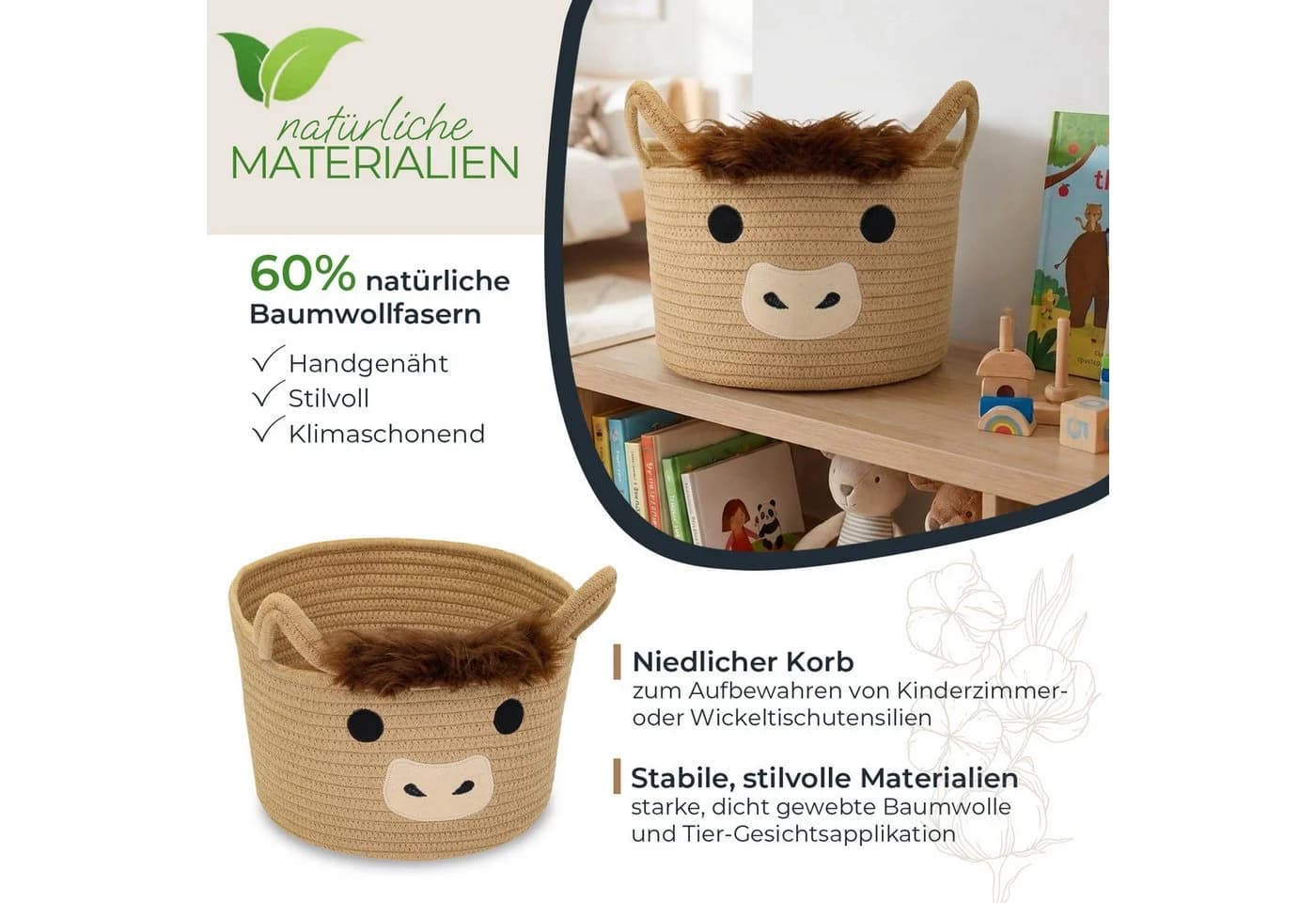 HMF Aufbewahrungskorb Highlander Kuh Baumwolle Braun