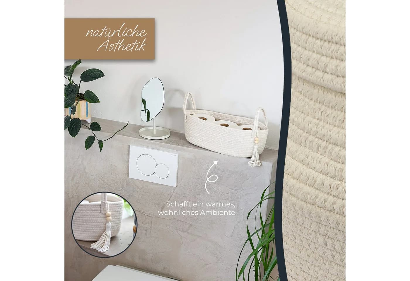 HMF Aufbewahrungskorb Creme Handgenäht Baumwolle - Bild 4