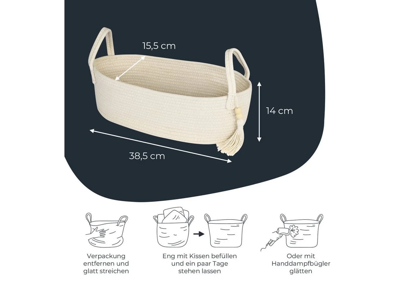 HMF Aufbewahrungskorb Creme Handgenäht Baumwolle - Bild 5