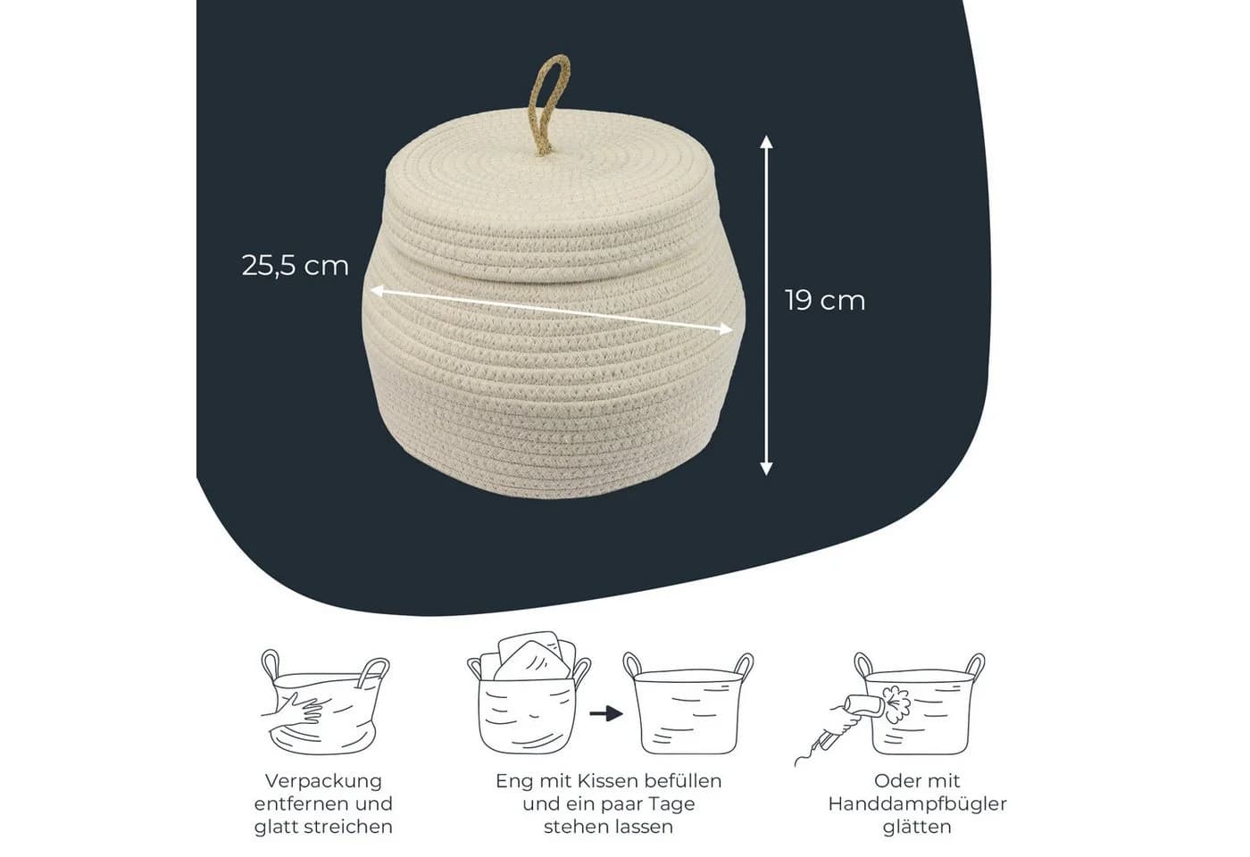 HMF Aufbewahrungskorb mit Deckel Baumwolle Creme - Bild 5