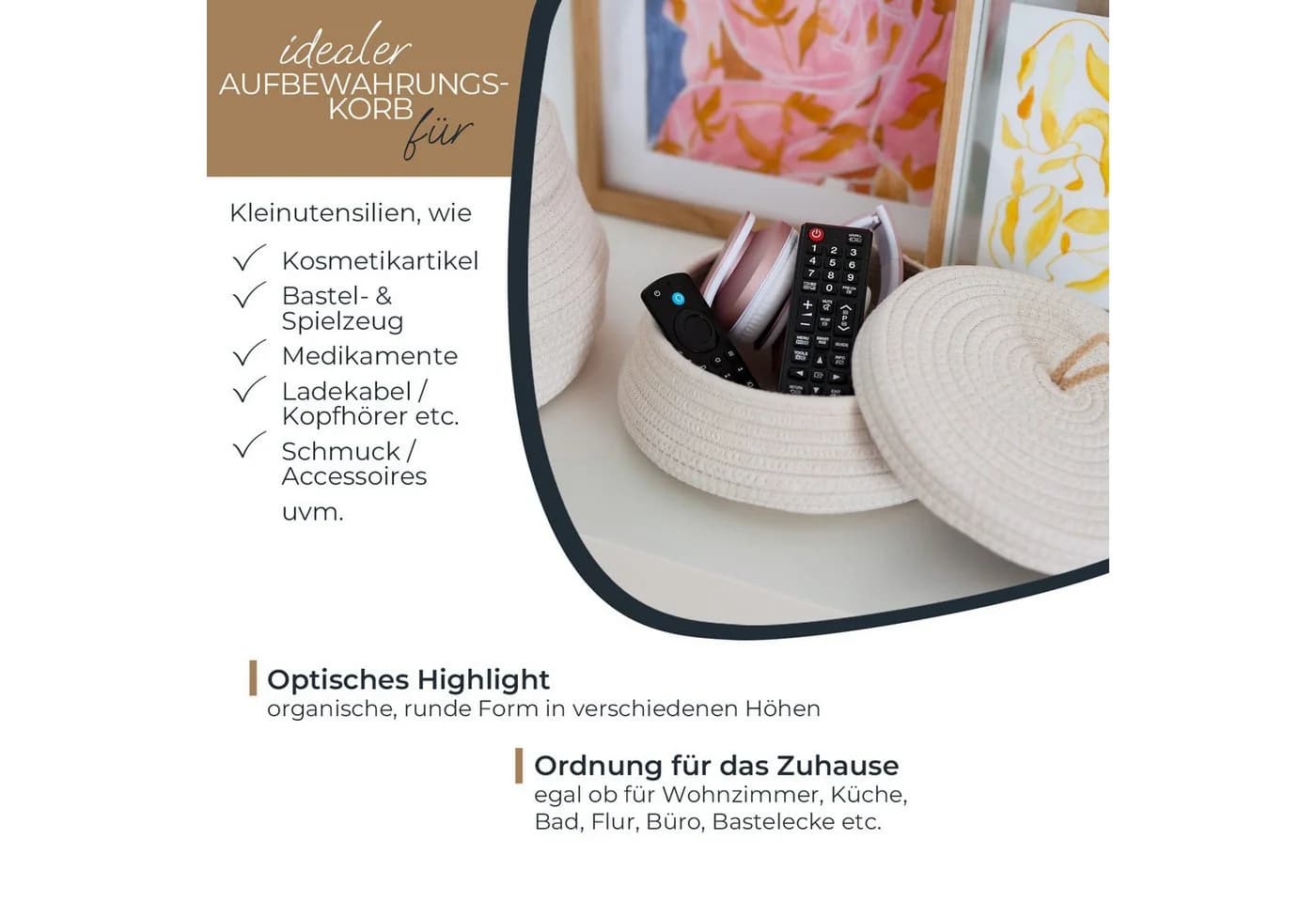 HMF Aufbewahrungskorb mit Deckel Baumwolle Creme - Bild 3
