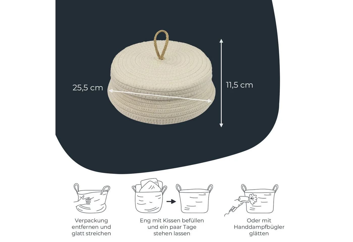 HMF Aufbewahrungskorb mit Deckel Baumwolle Creme - Bild 5