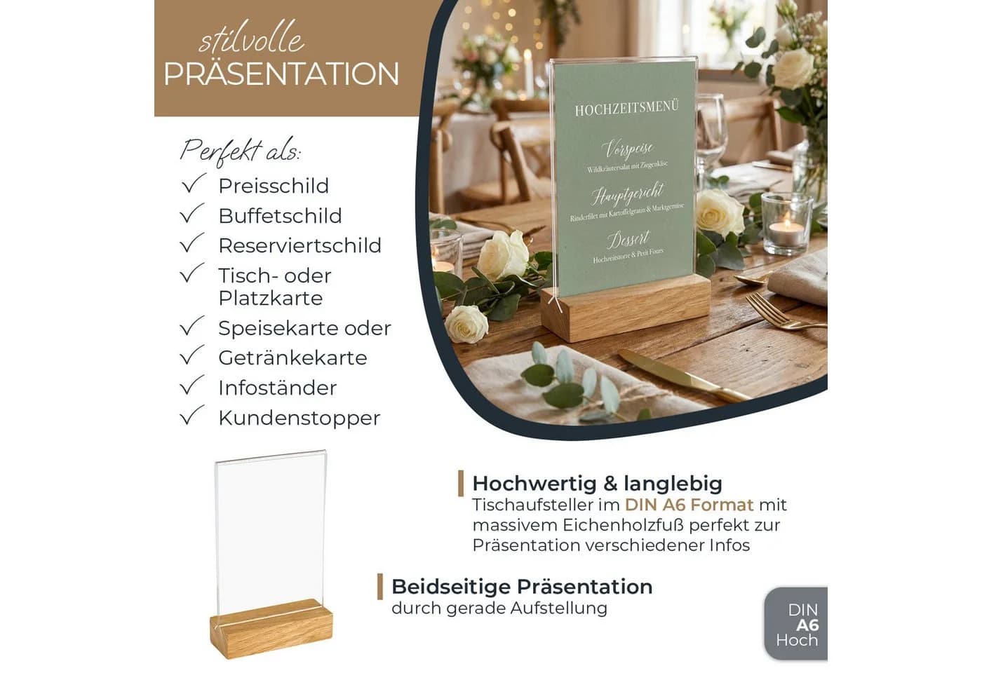 HMF Tischaufsteller DIN A6 Acryl Eiche Glasklar
