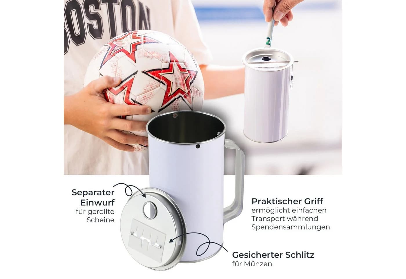 HMF Spardose Spendenbox mit Griff Silber Grau - Bild 3