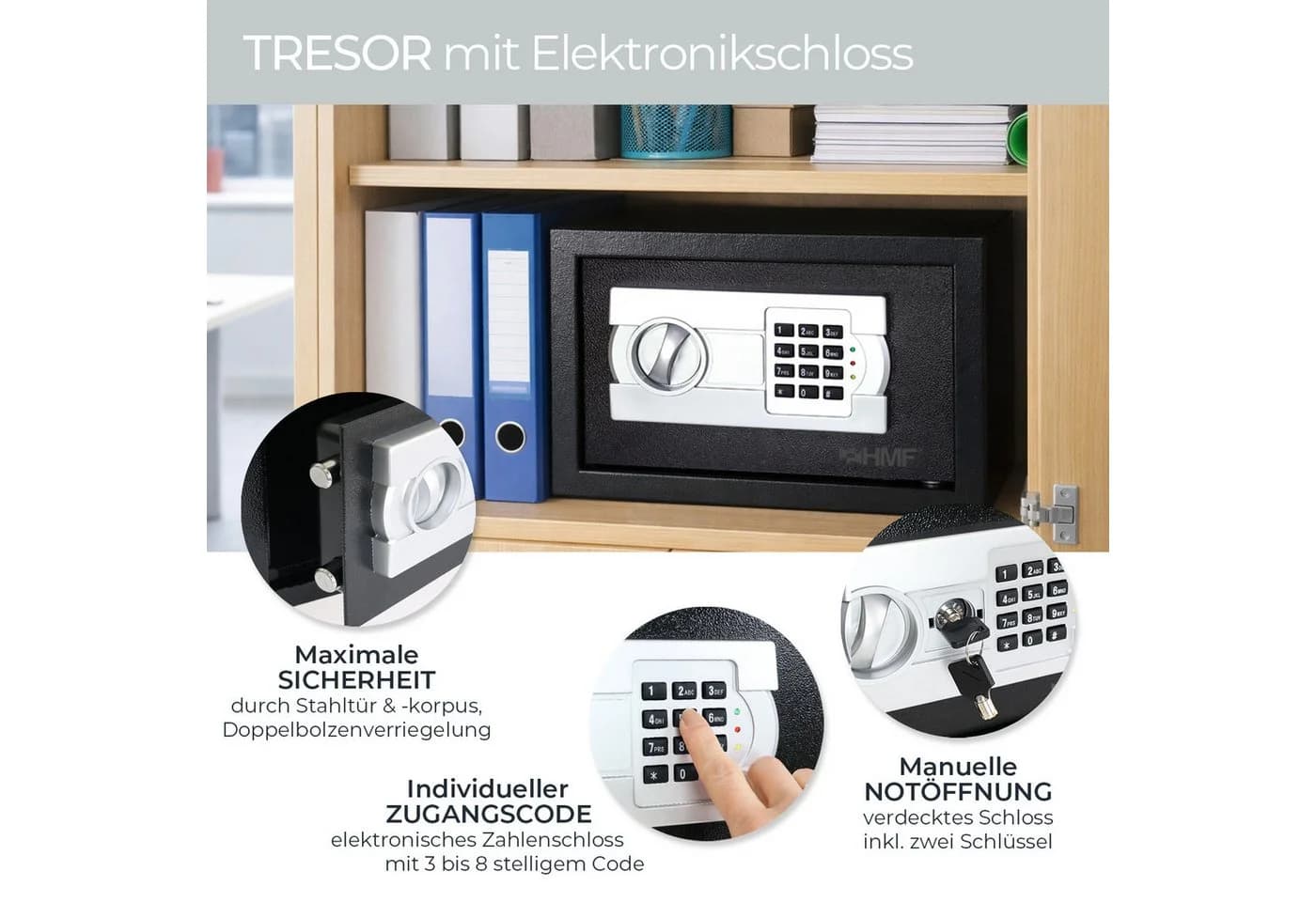 HMF Möbeltresor mit Elektronikschloss Schwarz