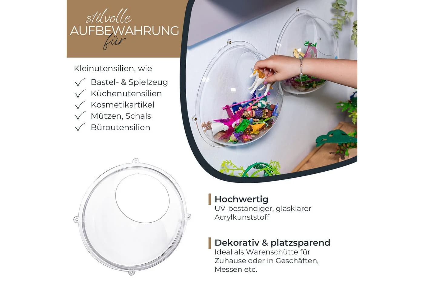 HMF Deko-Wandregal Acrylhalbkugel Transparent Wandmontage
