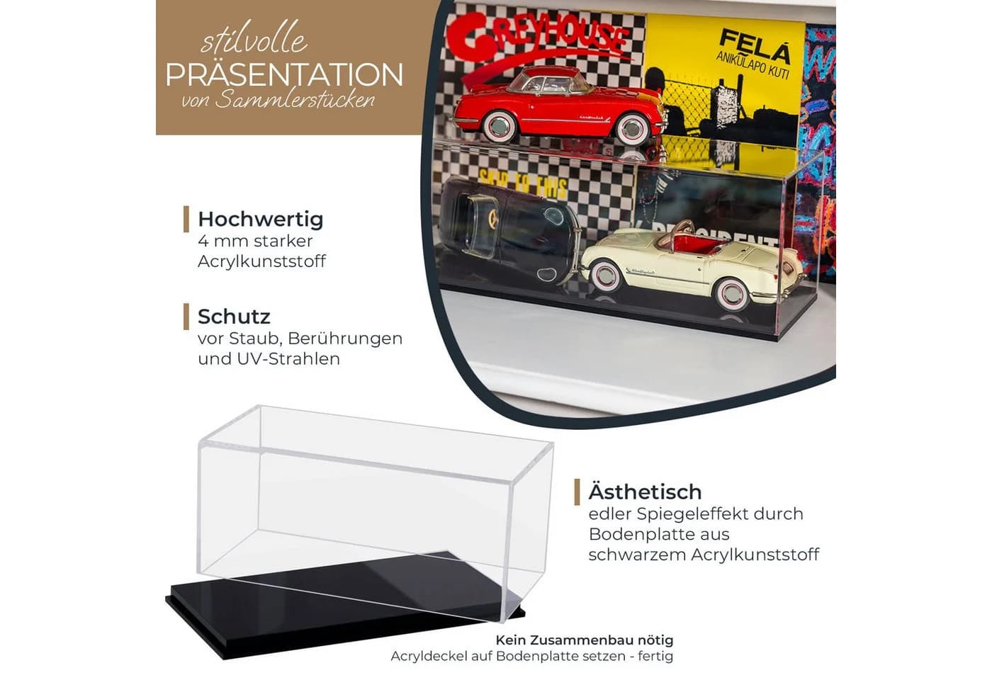HMF Acryl Vitrine Transparent mit Spiegeleffekt