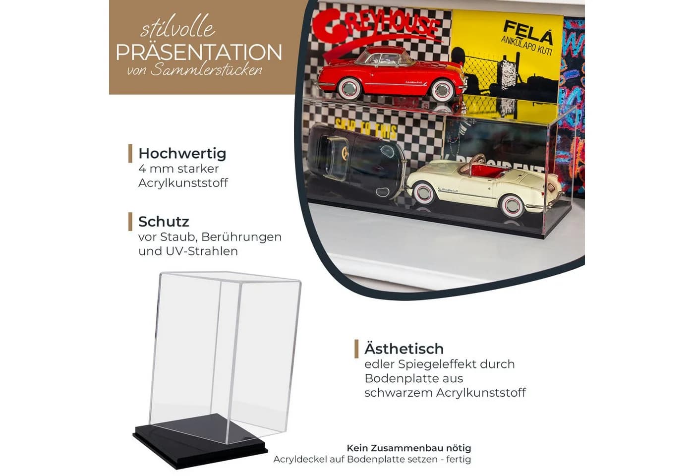 HMF Acryl Vitrine Transparent mit Spiegeleffekt