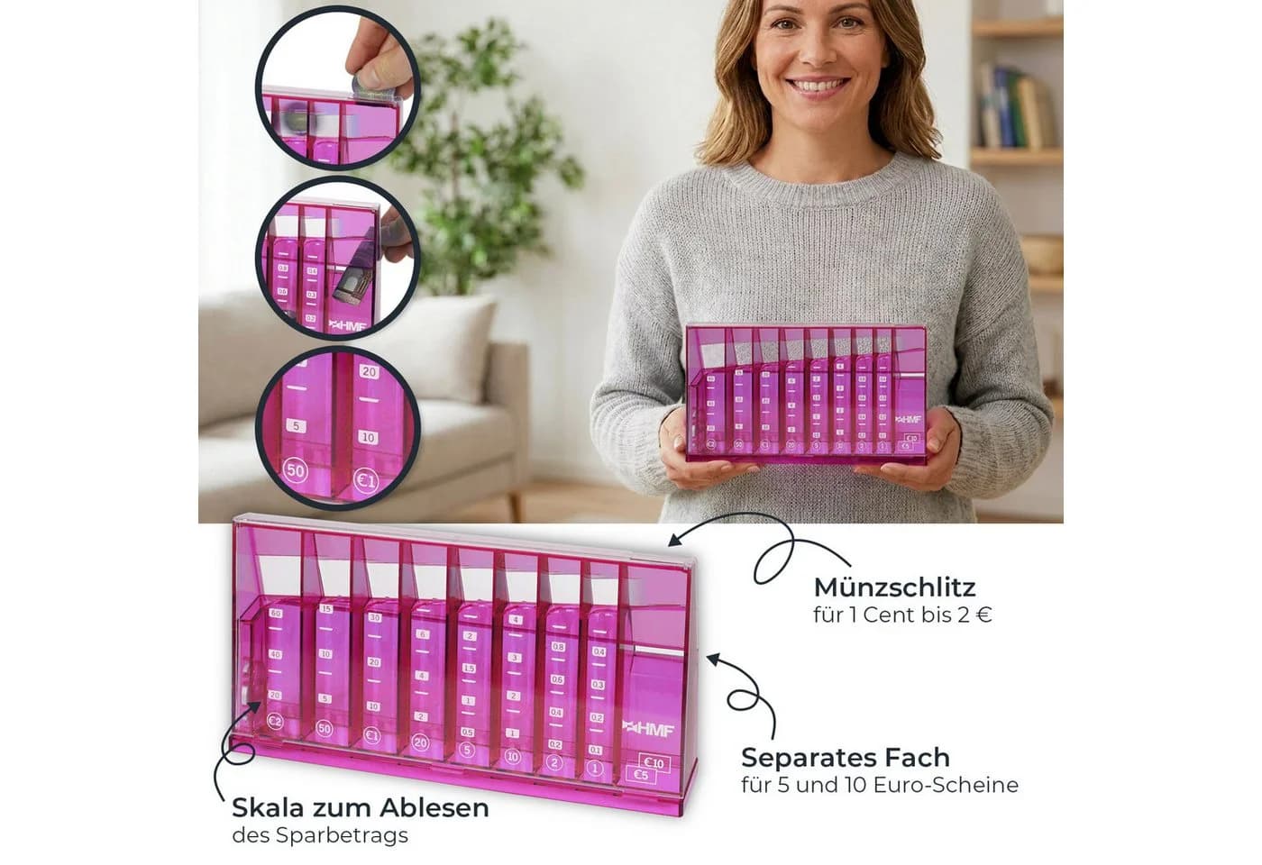 HMF Abschließbarer Münzsortierer Pink - Bild 3